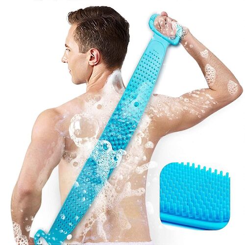 Gommage Arrière Pour Douche, 30 Pouces Pour Choisir La Brosse De Bain Pour Le Corps En Silicone Brosse Arrière Exfoliante Pour Le Corps Avec Poignée Pour Hommes Et Femmes. (Bleu) 