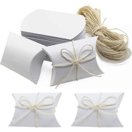 50 pièces blanc boîtes-cadeaux, boîtes-cadeaux Vintage Kraft, coussin faveur boîte, avec corde de Jute