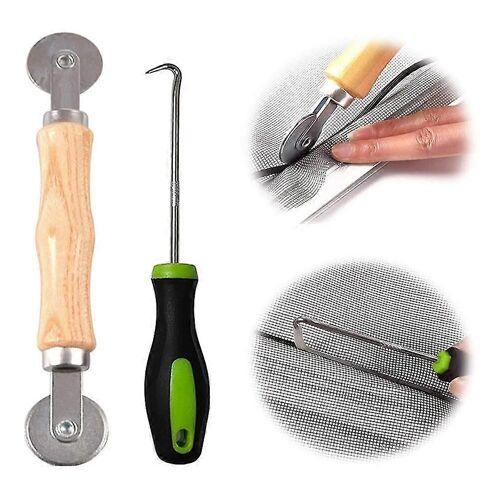 2 Pcs Outil D¿écran, Écran De Fenêtre Spline Rouleau Outil avec Poignée En Bois Et Bande En Caoutchouc Crochet, Mesh Screen Door Repair Kit tao