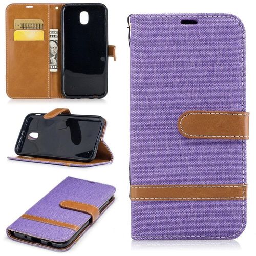 Saturcase Premium Jeans Style Denim Et Pu Cuir Magnétique Flip Portefeuille Support Porte-Carte Protecteur Case Cover Coque Housse Étui Avec Dragonne Pour Samsung Galaxy J5 (2017) Sm-J530f (Violet)