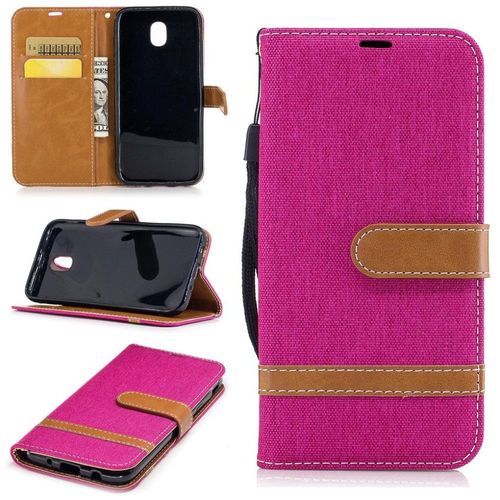 Saturcase Premium Jeans Style Denim Et Pu Cuir Magnétique Flip Portefeuille Support Porte-Carte Protecteur Case Cover Coque Housse Étui Avec Dragonne Pour Samsung Galaxy J5 (2017) Sm-J530f (Rose)