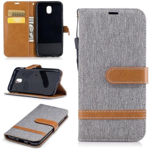 Saturcase Premium Jeans Style Denim Et Pu Cuir Magnétique Flip Portefeuille Support Porte-Carte Protecteur Case Cover Coque Housse Étui Avec Dragonne Pour Samsung Galaxy J5 (2017) Sm-J530f (Gris)