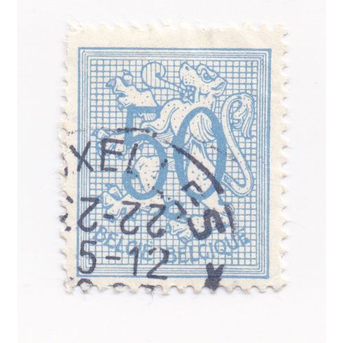 Timbre Belgique, België : Armoiries De La Belgique (Lion Héraldique) Bleu Gris, 50 Centimes Belges