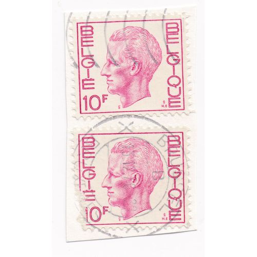 Timbre Belgique, België : 2 Timbres Roi Baudouin, Type "Elström", Rouge, 10 Francs Belges