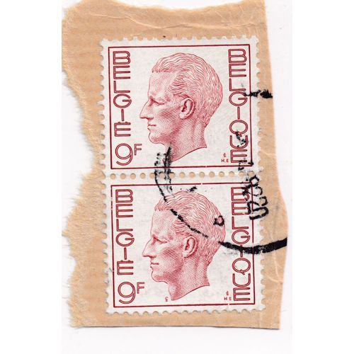 Timbre Belgique, België : 2 Timbres Roi Baudouin, Type "Elström", Brun, 9 Francs Belges