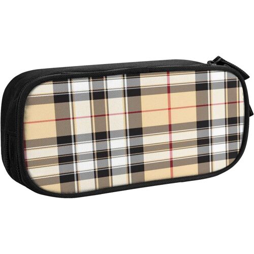 Trousse À Crayons Marron Tartan, Grande Capacité Grande Pochette Porte-Stylo