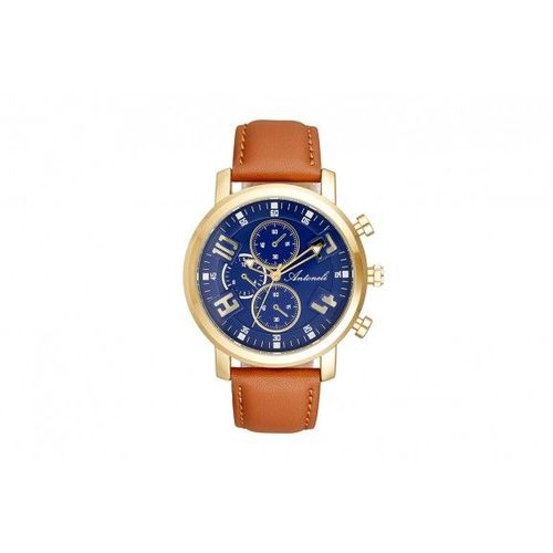 Montre Homme Antoneli Cadran 40mm En Cuir Bleu Et Bracelet Marron En Acier Ant1022