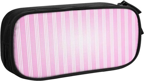 Trousse À Crayons Rayures Rose Pâle Brillantes, Grande Capacité Grande Pochette Porte-Stylo