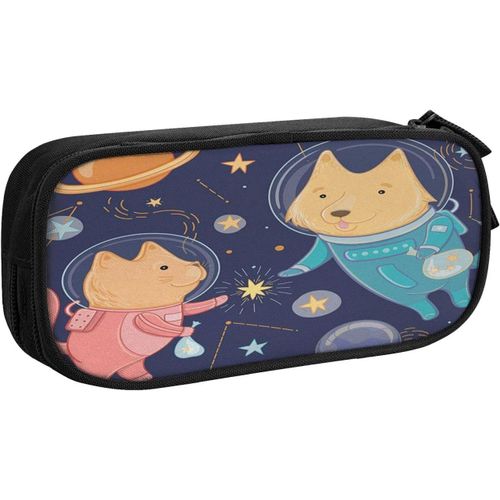 Trousse À Crayons Chien Chat Flottant Parmi Les Étoiles, Grande Capacité Grande Pochette Porte-Stylo