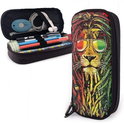 ¿¿Tui ¿¿ Crayons En Cuir Cool Reggae Rasta Drapeau Lion ¿¿Tui ¿¿ Crayons ¿¿Tanche Pochette ¿¿ Crayons Compartiments Sac ¿¿ Cray
