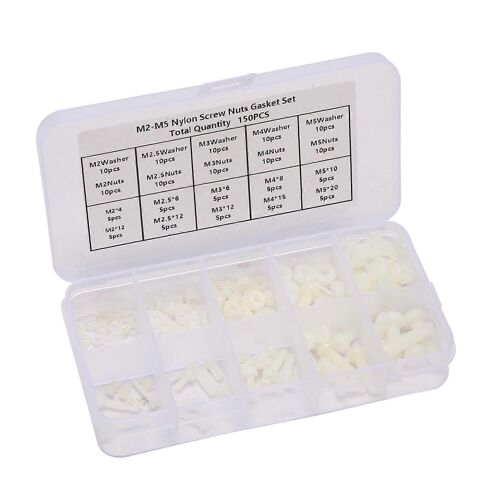150 pièces Fixations M2 M2.5 M3 M5 Vis Boulons Écrous Rondelles Kit d'assortiment dans la boîte