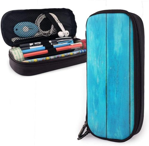Trousse ¿¿ Crayons En Cuir Bleu Marine Vieux Planche De Ch¿ºne En Bois Ray¿¿ Bois Grand Sac ¿¿ Stylos Trousse L¿¿G¿¿Re Grande