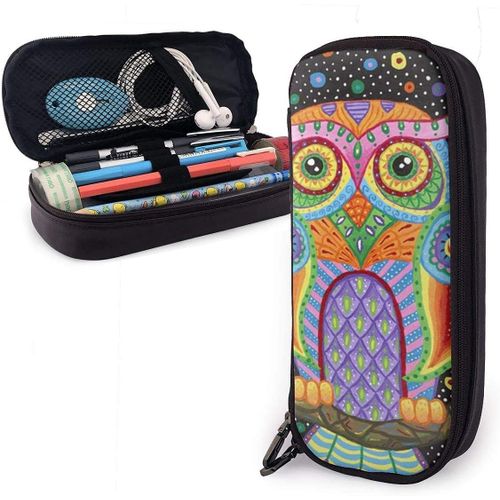 Organisateur Papeterie Sac Color¿¿ Hibou En Cuir Porte-Crayon Mignon Pochette ¿¿ Crayons ¿¿Tui ¿¿ Crayons ¿¿ Glissi¿¿Re Pour G