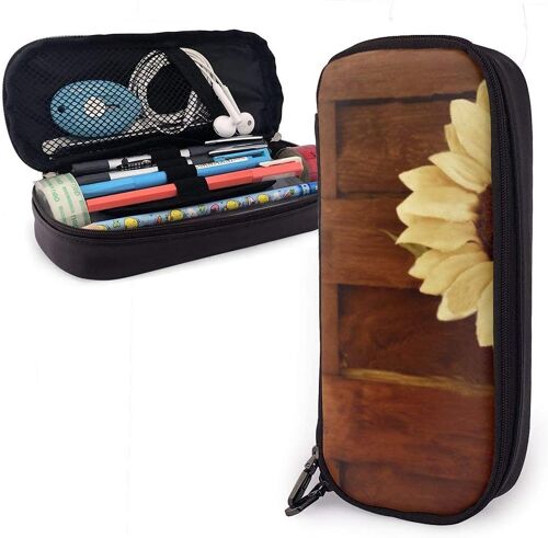 Trousse ¿¿ Crayons Tournesol Et Bois Organisateur Sac De Papeterie Double Fermeture ¿¿Clair Sac ¿¿ Crayons Mignon Pochette ¿¿ Cra