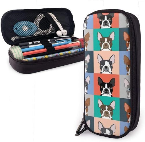 Trousse ¿¿ Crayons Boston Terriers Tile Bulldog Dog Set Pattern Trousse ¿¿ Crayons Trousse ¿¿ Crayons En Cuir Amusante Sac ¿¿ Cra