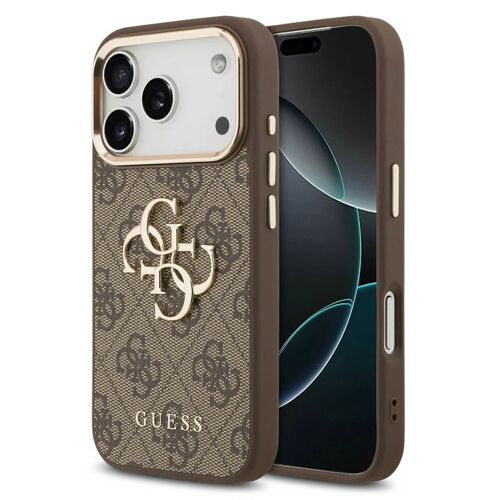 Guess Coque 4G Metal Logo Backcover iPhone 17 Pro Gold Edge Brown