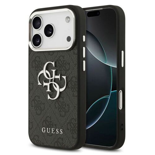 Guess Coque 4G Metal Logo Backcover iPhone 17 Pro Silver Edge Black