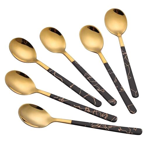 Cuillère Noire En Acier Inoxydable Doré Pour Café Chocolat Après-Midi Thé Chaud, Argenterie Flatwar