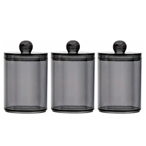 Pack De 3 Qtip Distributeur Jars Salle De Bain Pot Noir En Plastique Titulaire Boîte De Rangement Pour Boule De Coton, Coton-Tige