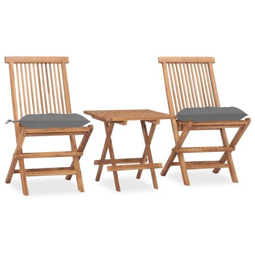 Vidaxl Mobilier À Dîner D'extérieur Pliable Avec Coussin 3 Pcs Teck