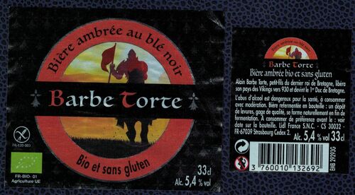France Lot 2 Étiquettes Bière Bio Organic Beer Labels Barbe Torte Ambrée Au Blé Noir