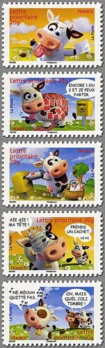France 2007, Très Belle Série Neuve** Luxe Sourires Par Alexis Nesme, Timbres 134 À 138, Petite Vache Et La Poste, Auto-Adhésifs Validité Permanente, Collection Ou Affranchissement.