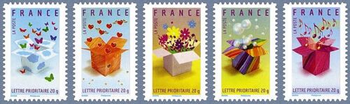 France 2007, Très Belle Série Complète Timbres Yvert 4082 À 4086, Créations D'aurélie Baras, Cadeaux, Papillons, Coeurs, Fleurs, Bulles, Musique, Validité Permanente, Collection Ou Affranchissement.