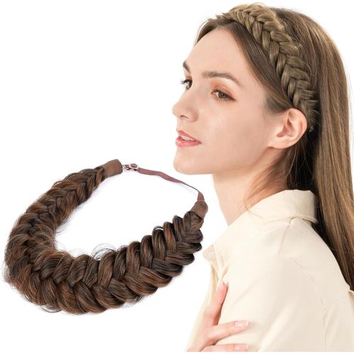 Gros bandeau en cheveux synthétiques tressés à 2 mèches - élastique, classique, détendu - Pour femme et fille (auburn)