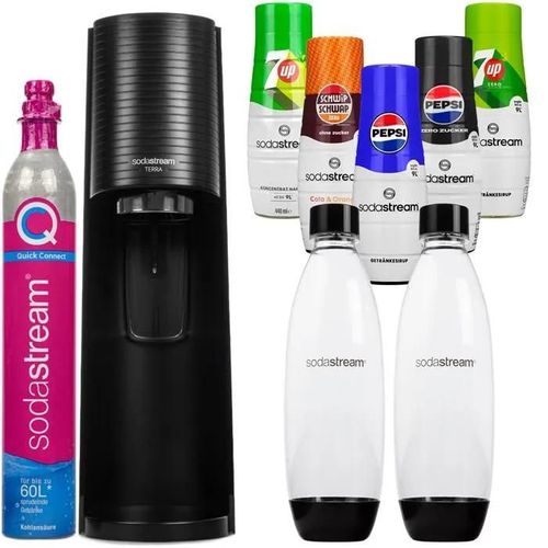 SodaStream Terra Noir 2 Bouteilles + 5 Sirops Pepsi Mirinda 7UP