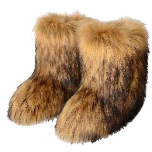 Evago Cadeau De Noël Femmes Faux Raton Laveur Fourrure Bottes Pour L'hiver Multicolores Bottes De Neige Doublure Chaude-Café-Adulte-Taille 37-Homme