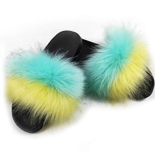Evago Fourrure Diapositives Pour Femmes Diapositives Fuzzy Sandales Maison Pelucheux Chaussons Doux Plat Pour Intérieur Extérieur Plume Glisser On-2-Adulte-Taille 40-41-Femme