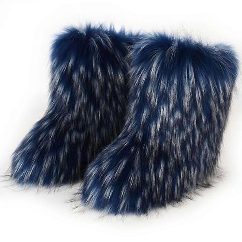 Evago Cadeau De Noël Femmes Faux Raton Laveur Fourrure Bottes Pour L'hiver Multicolores Bottes De Neige Doublure Chaude-Bleu Marine-Adulte-Taille 38-Mâle