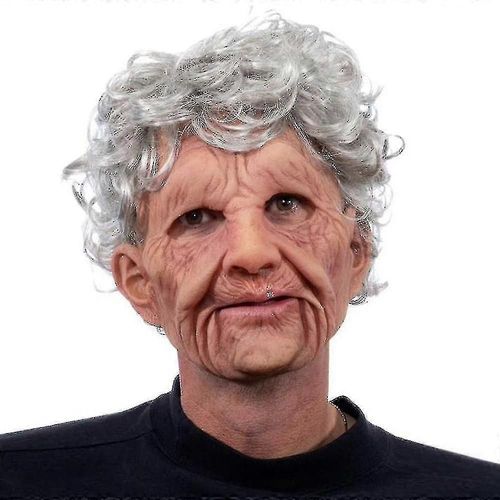 Halloween Cheveux Blancs Sourire Vieux Hommes Masque Complet Latex Masque Facial Casque Cosplay Accessoires De Fête Déguisement-Adulte-B-Mâle