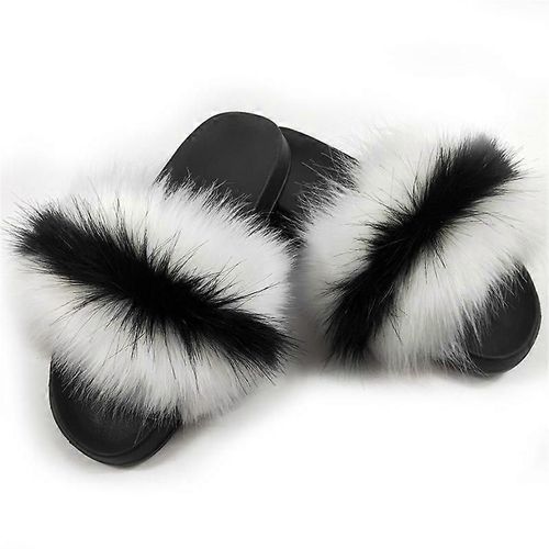 Evago Fourrure Diapositives Pour Femmes Diapositives Fuzzy Sandales Maison Pelucheux Chaussons Doux Plat Pour Intérieur Extérieur Plume Glisser On-6-Adulte-Taille 42-43-Femme
