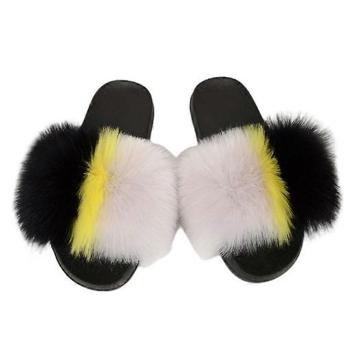 Evago Fluffy Fur Diapositives En Fausse Fourrure Pour Femmes, Pantoufles En Fourrure Mignonnes À Bout Ouvert, Sandales En Fourrure Confortables-31-Adulte-Taille 38-39-Femme