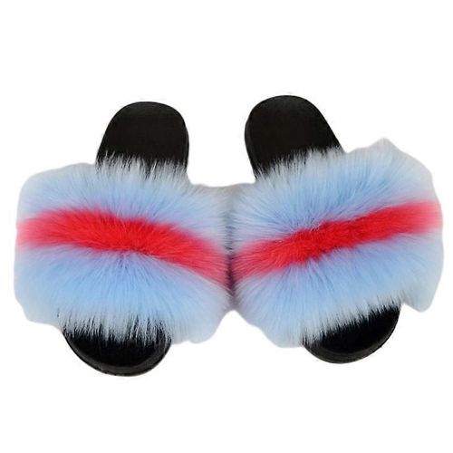 Evago Fluffy Fur Diapositives En Fausse Fourrure Pour Femmes, Pantoufles En Fourrure Mignonnes À Bout Ouvert, Sandales En Fourrure Confortables-30-Adulte-Taille 44-45-Femme