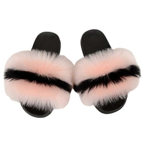 Evago Fluffy Fur Diapositives En Fausse Fourrure Pour Femmes, Pantoufles En Fourrure Mignonnes À Bout Ouvert, Sandales En Fourrure Confortables-28-Adulte-Taille 38-39-Femme
