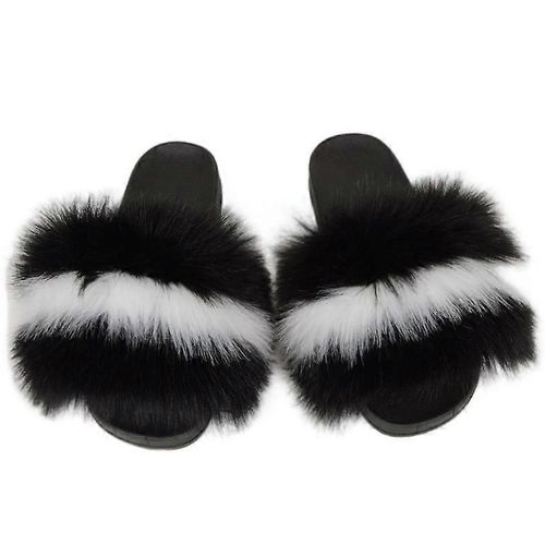 Evago Fluffy Fur Diapositives En Fausse Fourrure Pour Femmes, Pantoufles En Fourrure Mignonnes À Bout Ouvert, Sandales En Fourrure Confortables-33-Adulte-Taille 36-37-Femme