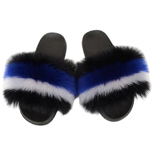Evago Fluffy Fur Diapositives En Fausse Fourrure Pour Femmes, Pantoufles En Fourrure Mignonnes À Bout Ouvert, Sandales En Fourrure Confortables-32-Adulte-Taille 38-39-Femme