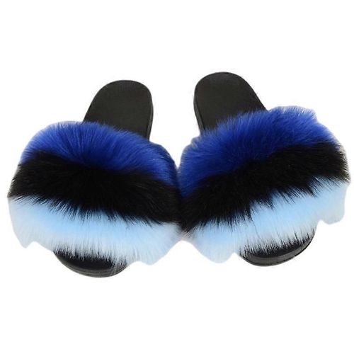 Evago Fluffy Fur Diapositives En Fausse Fourrure Pour Femmes, Pantoufles En Fourrure Mignonnes À Bout Ouvert, Sandales En Fourrure Confortables-34-Adulte-Taille 40-41-Femme