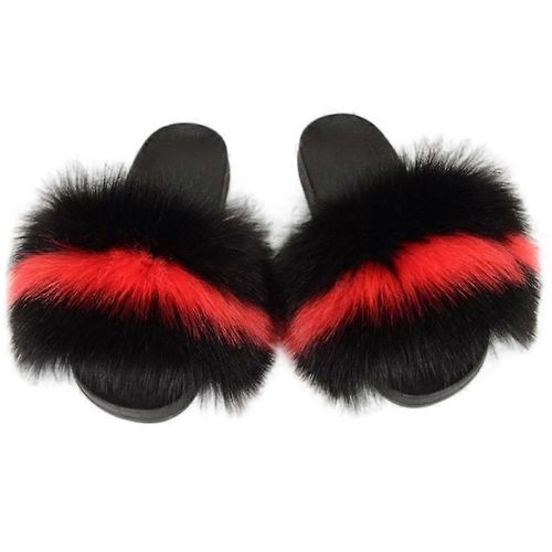 Evago Fluffy Fur Diapositives En Fausse Fourrure Pour Femmes, Pantoufles En Fourrure Mignonnes À Bout Ouvert, Sandales En Fourrure Confortables-36-Adulte-Taille 36-37-Femme