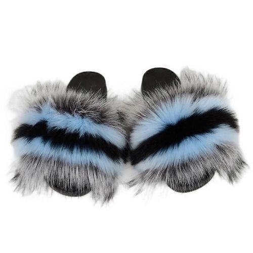 Evago Fluffy Fur Diapositives En Fausse Fourrure Pour Femmes, Pantoufles En Fourrure Mignonnes À Bout Ouvert, Sandales En Fourrure Confortables-35-Adulte-Taille 40-41-Femme