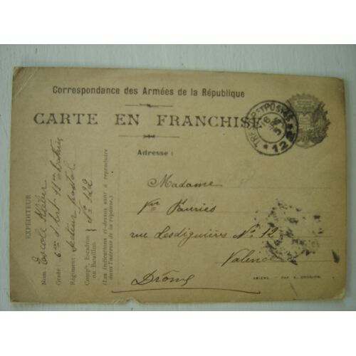Carte En Franchise Armees /16/0342/1915*6é Artillerie De Campagne