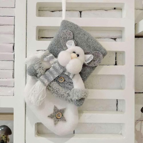 Chaussettes de Noël du Nouvel An avec bonhomme de neige Santa Elk Bear Impression Noël Candy Gift Bag Cheminée Décoration d'arbre de Noël-Élan gris