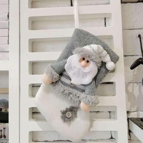 Chaussettes de Noël du Nouvel An avec bonhomme de neige Santa Elk Bear Impression Noël Candy Gift Bag Cheminée Décoration d'arbre de Noël-Père Noël gris