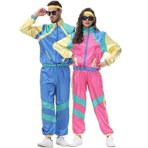 Hommes Et Femmes Des Années 80 Survêtement Retro Hip Hop Coupe-Vent Femmes Disco Survêtement Ensembles Colorblock One Piece Outfit Setjacket Coupe-Vent Ceinture Élastique-Hommes-Adulte-M-Unisexe