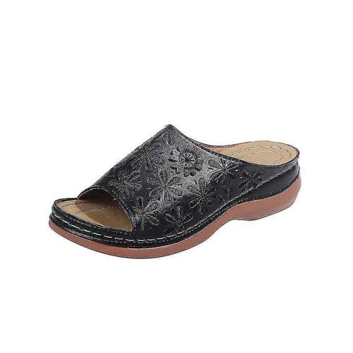 Femmes Floral Évider Sans Lacet Compensées Pantoufles Bout Ouvert Respirant Sandales Confortables