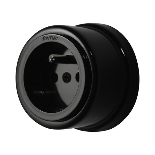 Prise 2 pôles + terre 16A Fontini Garby Porcelaine noire ronde