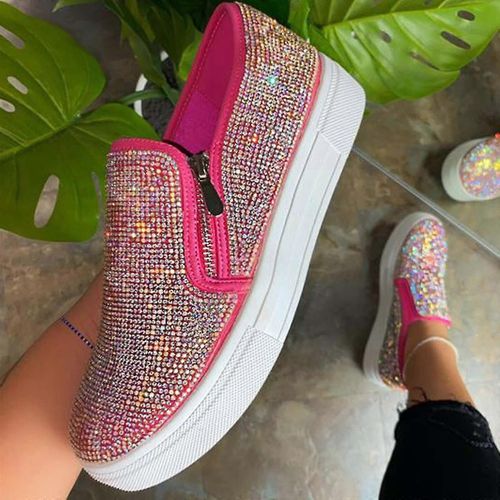 Baskets À Paillettes Pour Femmes, Rose Rouge, Pointure 41