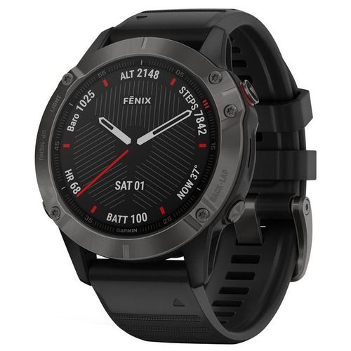 Garmin fenix 6 Sapphire - 47 mm - DLC gris carbone - montre de sport avec bracelet - silicone - noir - taille du poignet : 125-208 mm - affichage 1.3" - 32 Go - Bluetooth, Wi-Fi, ANT+ - 60 g
